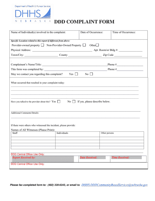 Ddd Complaint Form - Nebraska