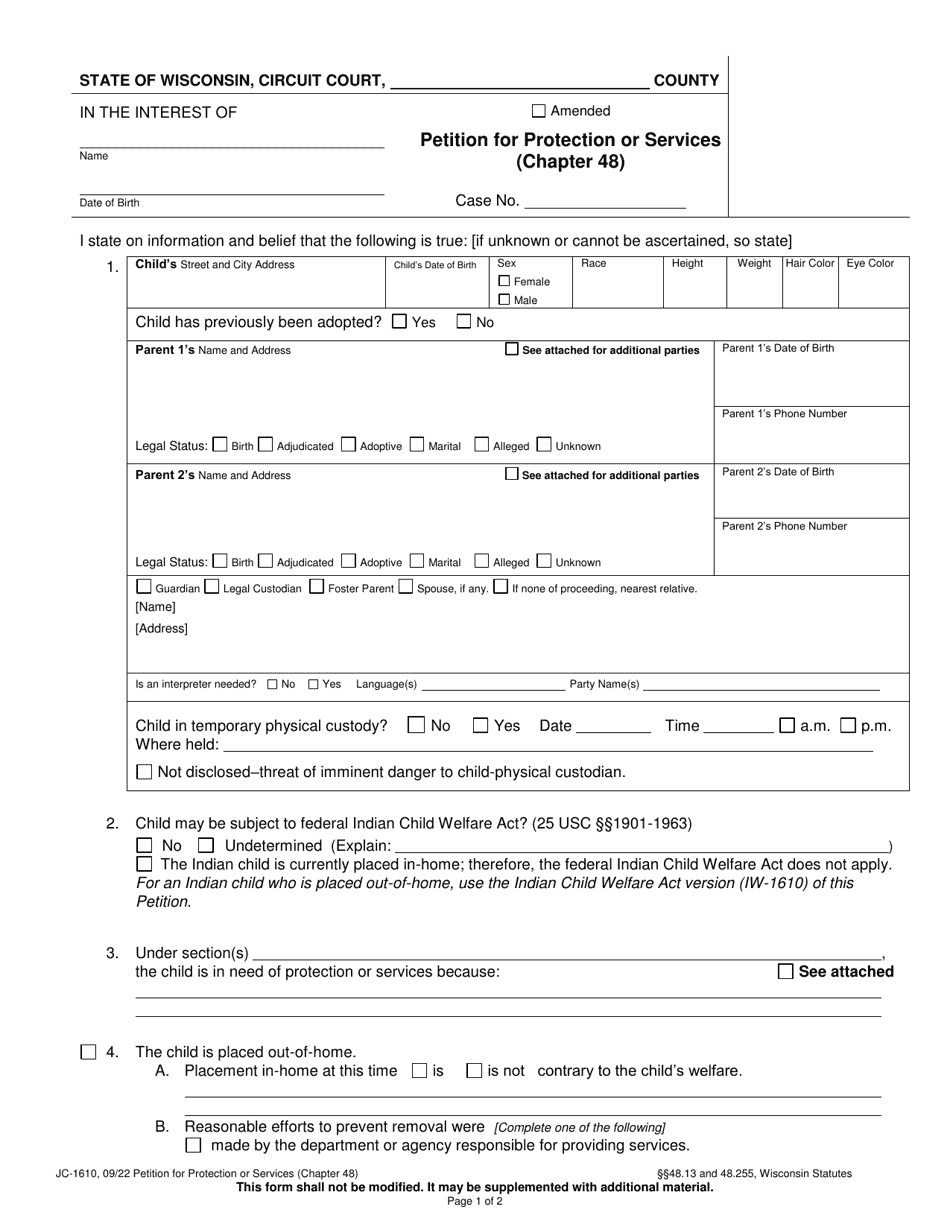 Form JC-1610 Download Printable PDF Or Fill Online Petition For ...