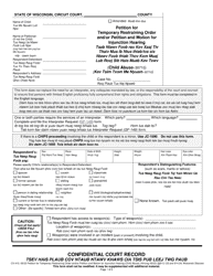 Document preview: Form CV-412 Petition for Temporary Restraining Order and/or Petition and Motion for Injunction Hearing (Child Abuse) - Wisconsin (English/Hmong)