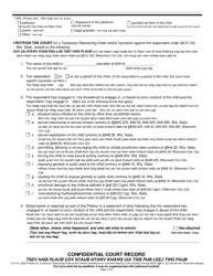 Form CV-412 Petition for Temporary Restraining Order and/or Petition and Motion for Injunction Hearing (Child Abuse) - Wisconsin (English/Hmong), Page 2