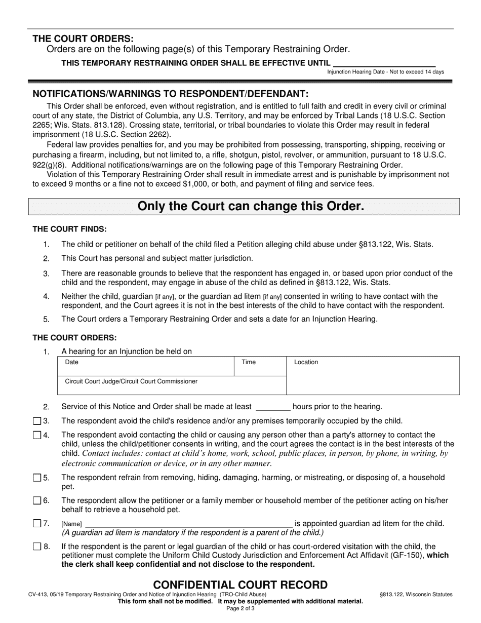 Form CV-413 - Fill Out, Sign Online And Download Printable PDF ...