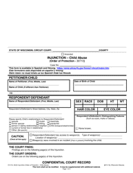 Document preview: Form CV-414 Injunction - Child Abuse - Wisconsin