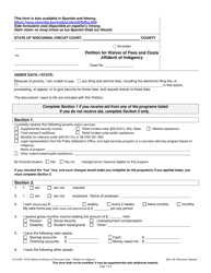 Document preview: Form CV-410A Petition for Waiver of Fees and Costs Affidavit of Indigency - Wisconsin