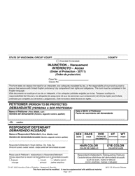 Document preview: Form CV-407 Injunction - Harassment - Wisconsin (English/Spanish)