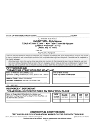 Form CV-414 Injunction - Child Abuse - Wisconsin (English/Hmong)