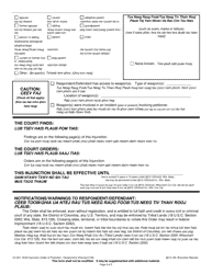 Form CV-407 Injunction - Harassment - Wisconsin (English/Hmong), Page 2