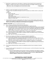 Form CV-412 Petition for Temporary Restraining Order and/or Petition and Motion for Injunction Hearing (Child Abuse &quot; 30710) - Wisconsin, Page 2