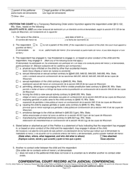 Form CV-412 Petition for Temporary Restraining Order and/or Petition and Motion for Injunction Hearing (Child Abuse) - Wisconsin (English/Spanish), Page 2