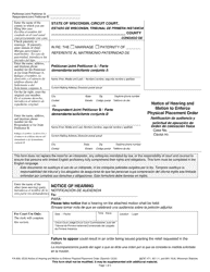 Document preview: Form FA-609 Notice of Hearing and Motion to Enforce Physical Placement Order - Wisconsin (English/Spanish)