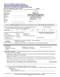 Form CV-405 Petition for Temporary Restraining Order and/or Petition and Motion for Injunction Hearing (Harassment) - Wisconsin