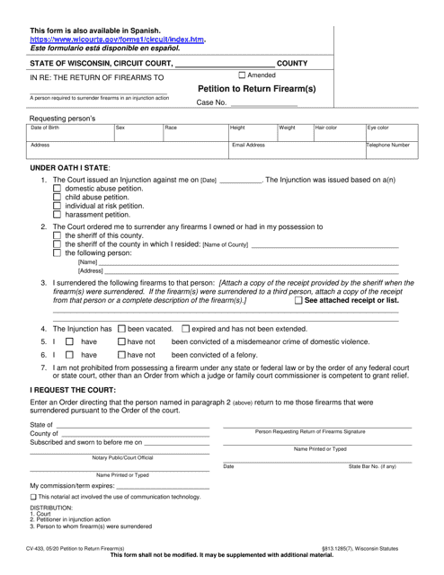 Form CV-433  Printable Pdf