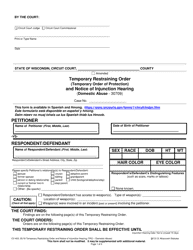 Document preview: Form CV-403 Temporary Restraining Order (Temporary Order of Protection) and Notice of Injunction Hearing - Wisconsin