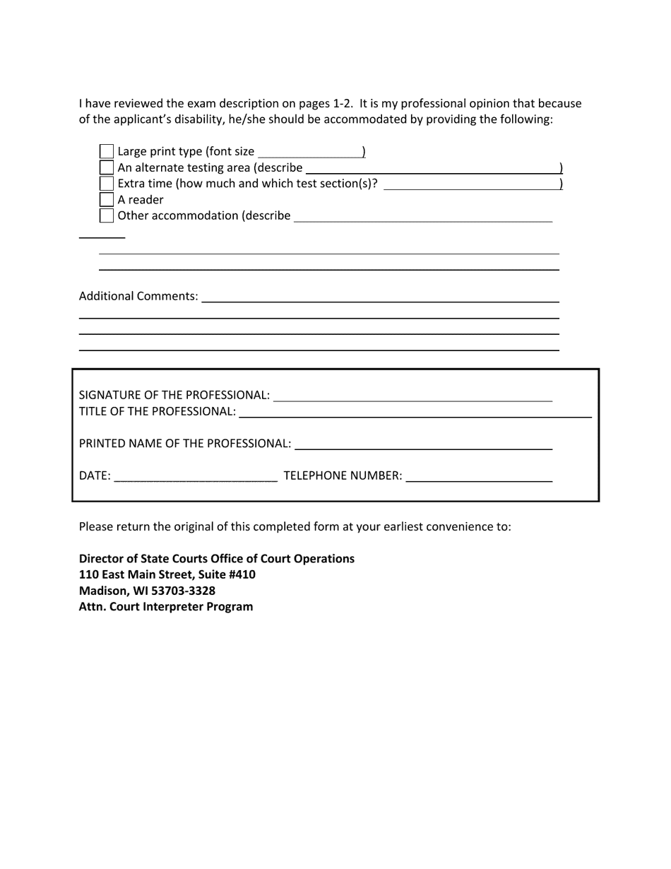 Documentation of Accommodation for the Court Interpreter Written Exam - Wisconsin, Page 2