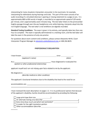 Documentation of Accommodation for the Court Interpreter Oral Certification Exam - Professional&#039;s Declaration - Wisconsin, Page 2