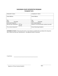 Document preview: Complaint Form - Wisconsin Court Interpreter Program - Wisconsin