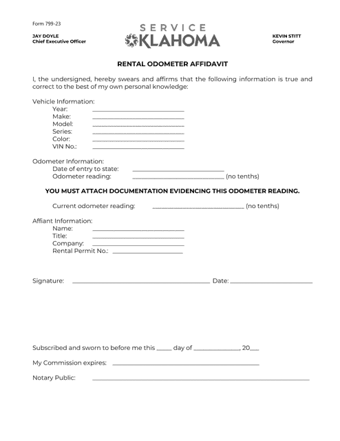 Form 799-23 Rental Odometer Affidavit - Oklahoma