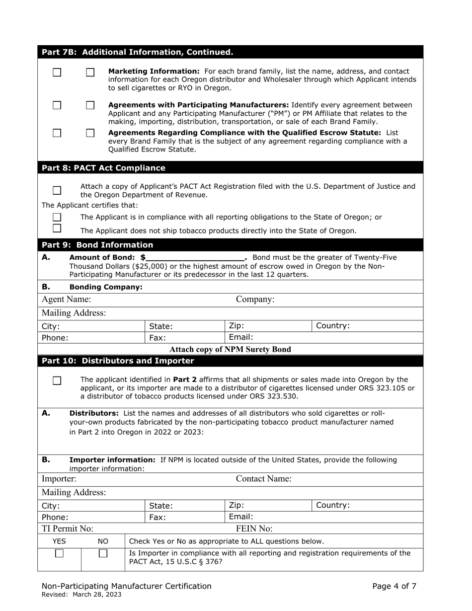 Non-participating Manufacturer Certification for Listing on the Oregon Tobacco Directory - Oregon, Page 4