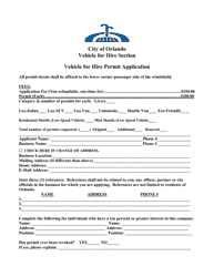 Document preview: Vehicle for Hire Permit Application - City of Orlando, Florida
