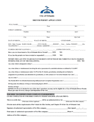 Document preview: Driver Permit Application - City of Orlando, Florida