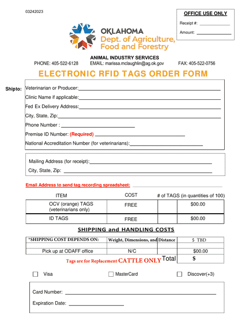 Electronic Rfid Tags Order Form - Oklahoma