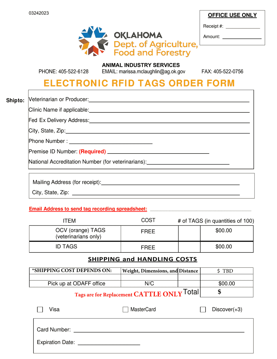 Electronic Rfid Tags Order Form - Oklahoma, Page 1
