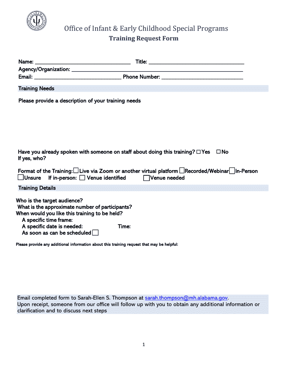 Training Request Form - Alabama, Page 1