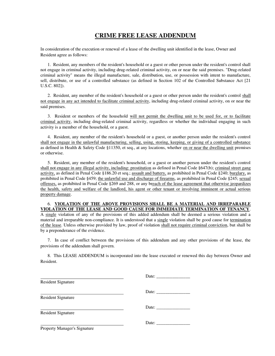 City of Murrieta, California Crime Free Lease Addendum - Fill Out, Sign ...