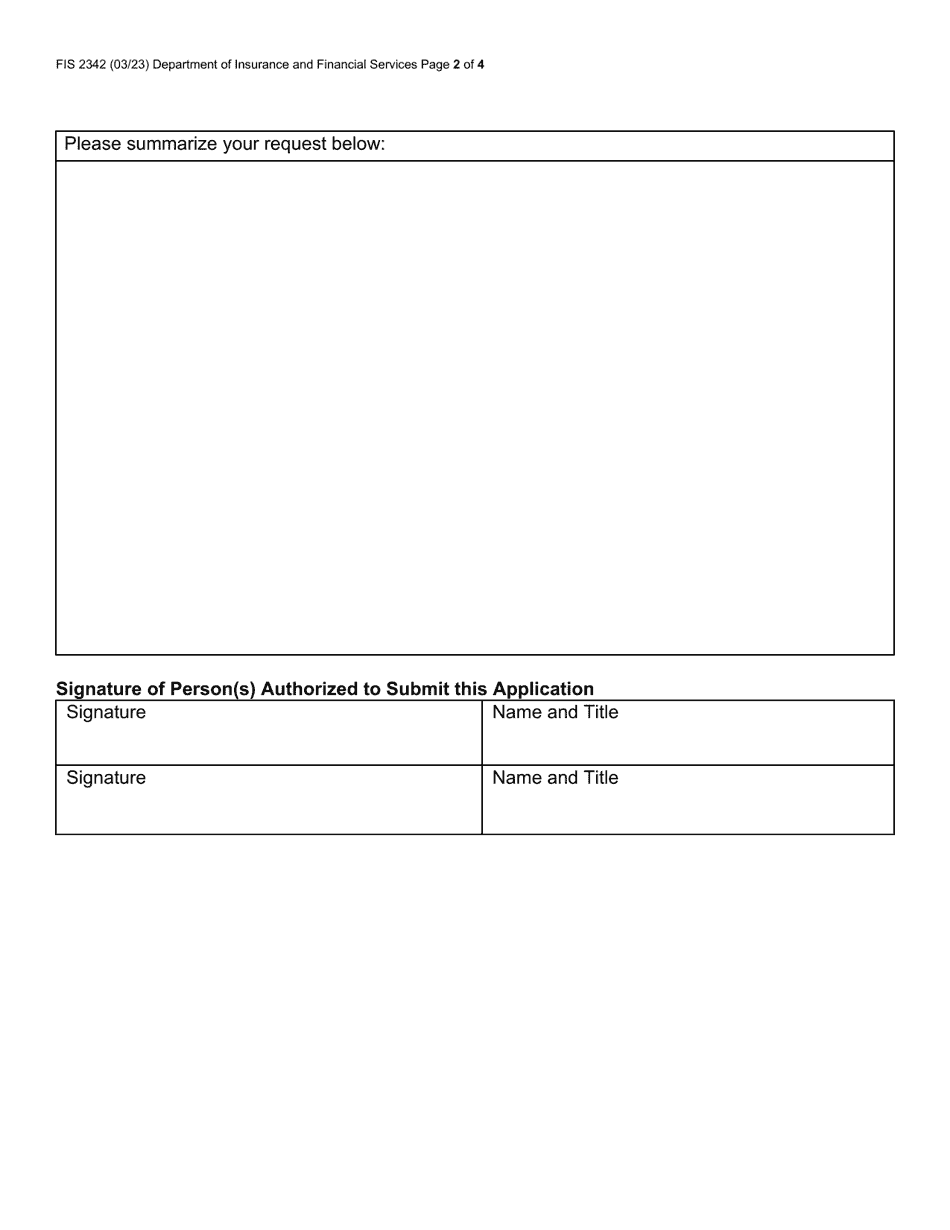 Form FIS2342 Application for Purchase and / or Assumption - Michigan, Page 2