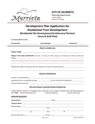 Development Plan Application for Residential Tract Development (Residential Site Development/Architectural Review/Fence &amp; Wall Plan) - City of Murrieta, California