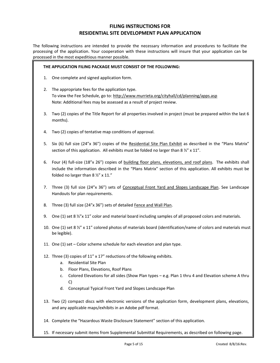 Development Plan Application for Residential Tract Development (Residential Site Development / Architectural Review / Fence  Wall Plan) - City of Murrieta, California, Page 5