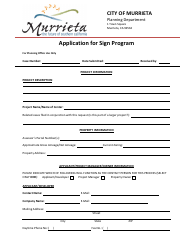 Document preview: Application for Sign Program - City of Murrieta, California
