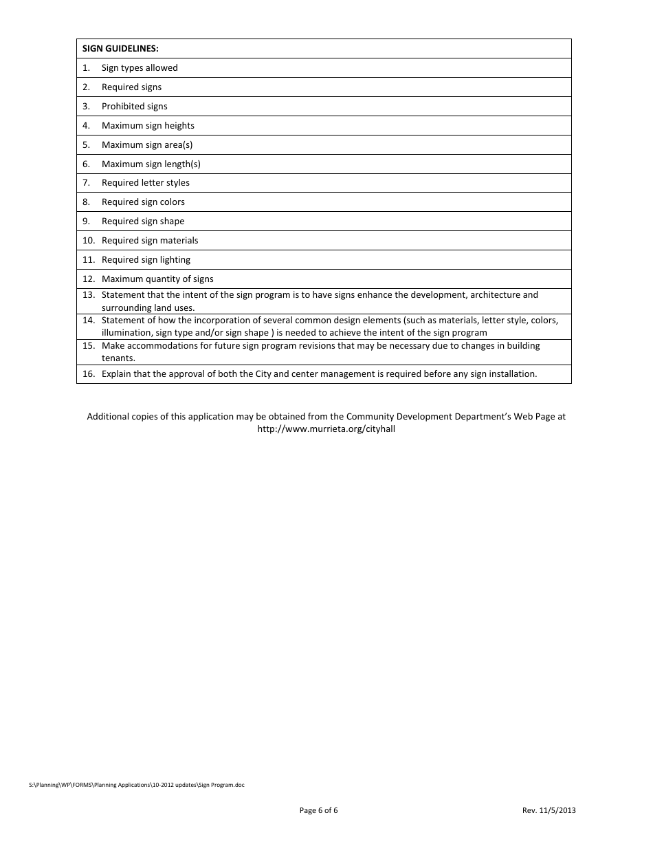 Application for Sign Program - City of Murrieta, California, Page 6