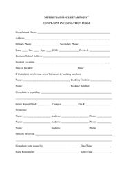 Complaint Investigation Form - City of Murrieta, California, Page 3