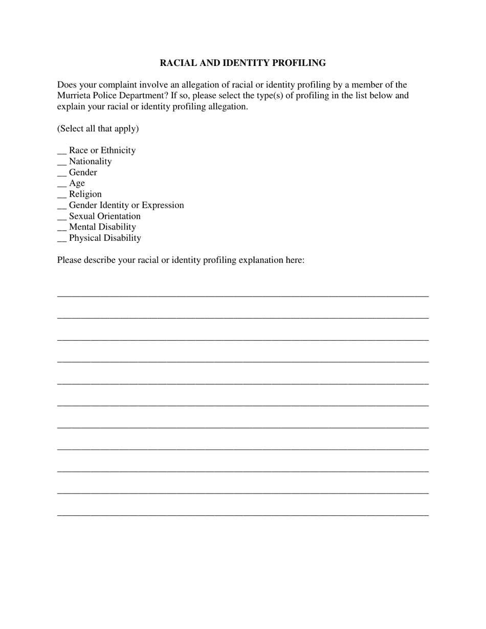 Complaint Investigation Form - City of Murrieta, California, Page 5