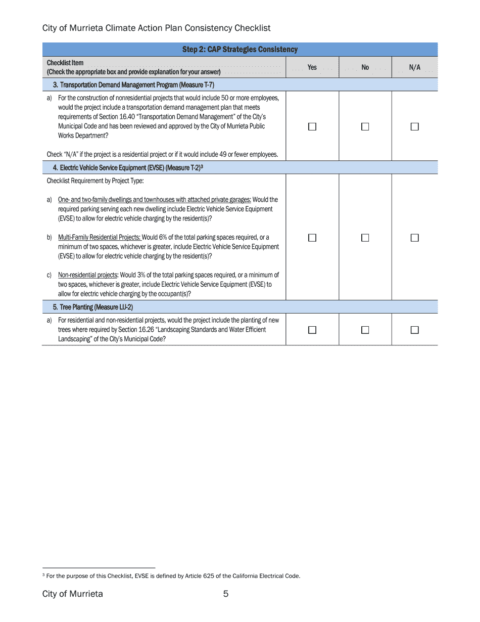 City Of Murrieta, California Climate Action Plan Consistency Checklist 