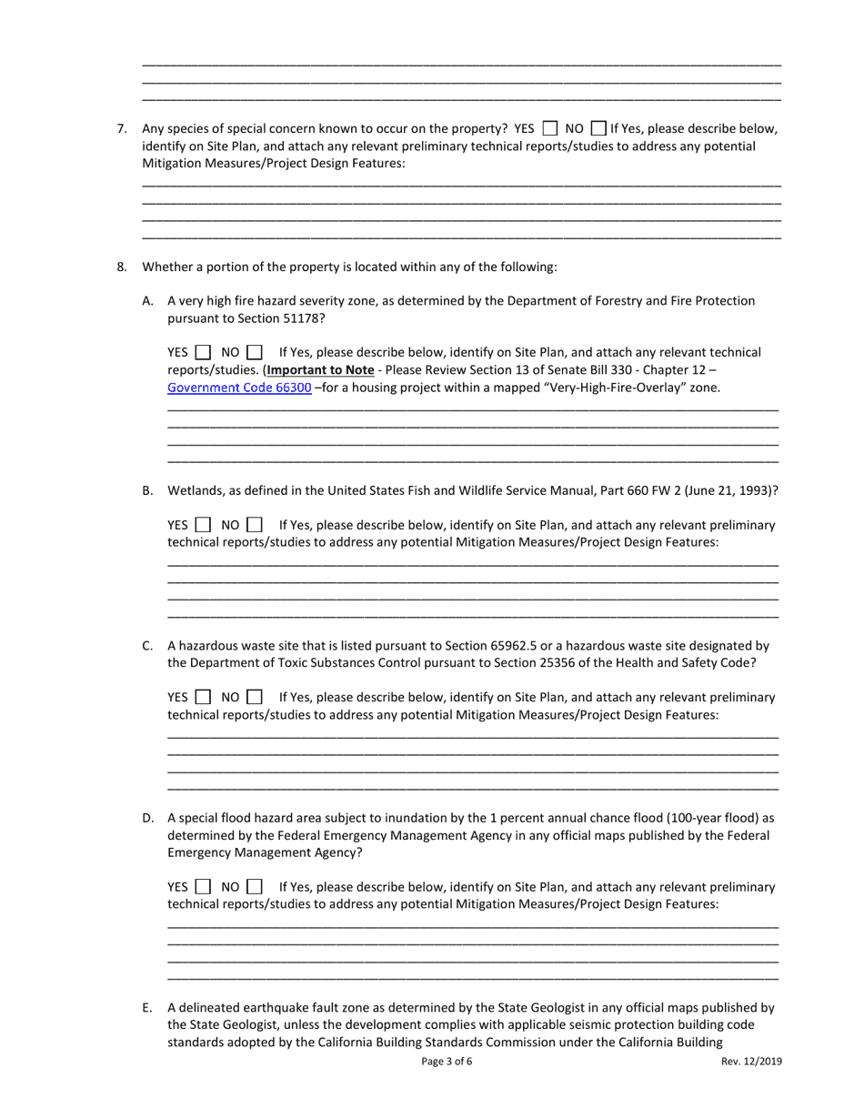 Form DS-241 Supplemental Preliminary Informational Checklist for (Sb-330) Residential Projects - City of Murrieta, California, Page 3