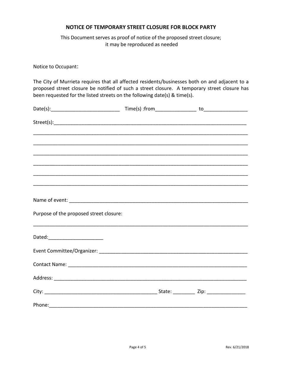 Application for Block Party - City of Murrieta, California, Page 4