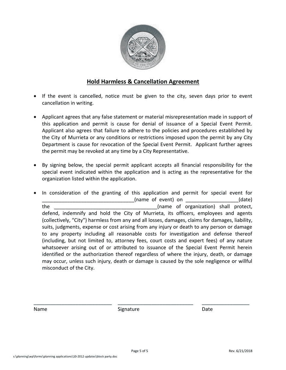 Application for Block Party - City of Murrieta, California, Page 5