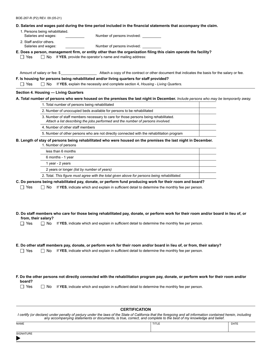 Form BOE-267-R Welfare Exemption Supplemental Affidavit, Rehabilitation - Living Quarters - County of Riverside, California, Page 2