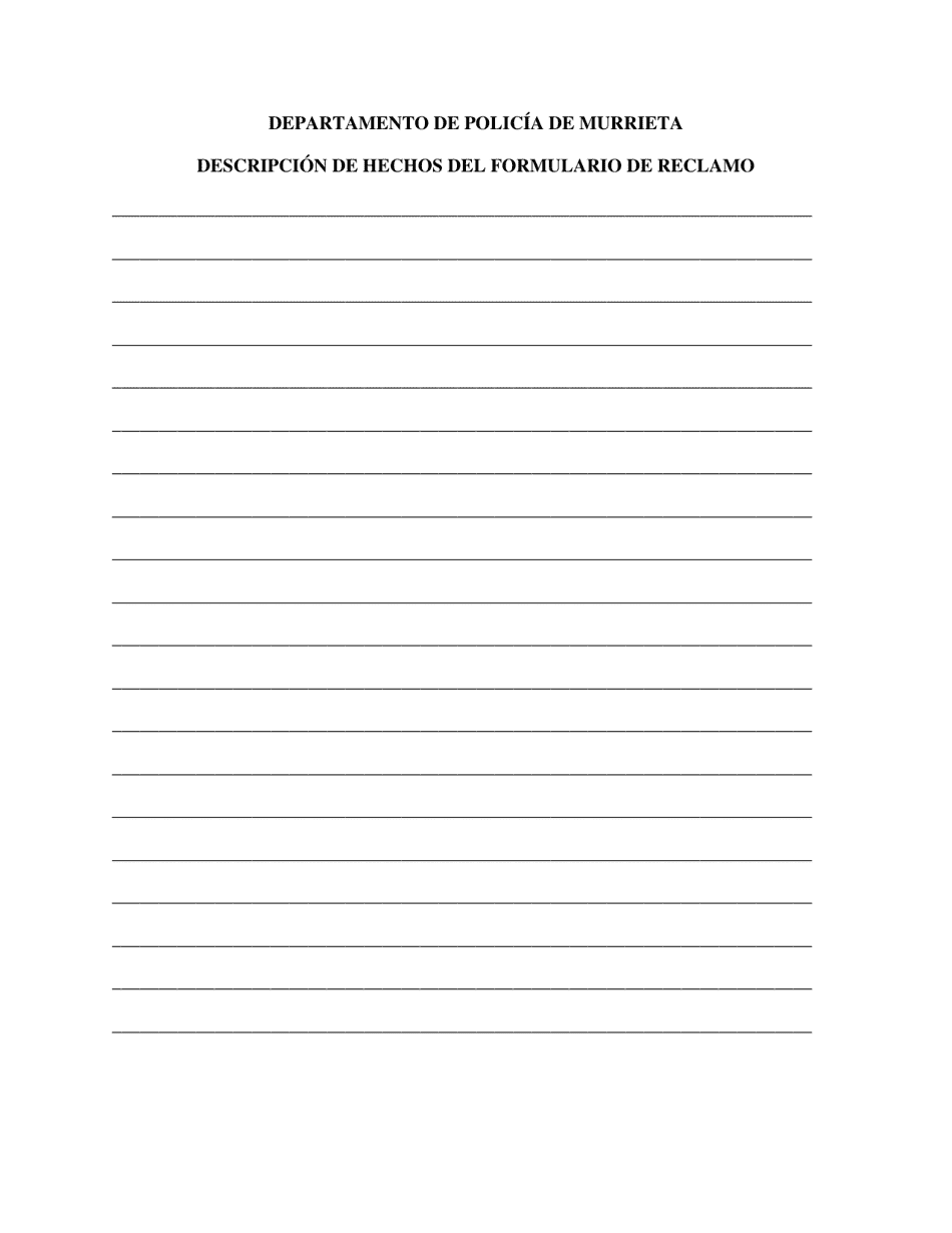 Formulario De Investigacion De Reclamo - City of Murrieta, California (Spanish), Page 4