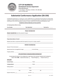 Document preview: Form DS-250 Substantial Conformance Application - City of Murrieta, California