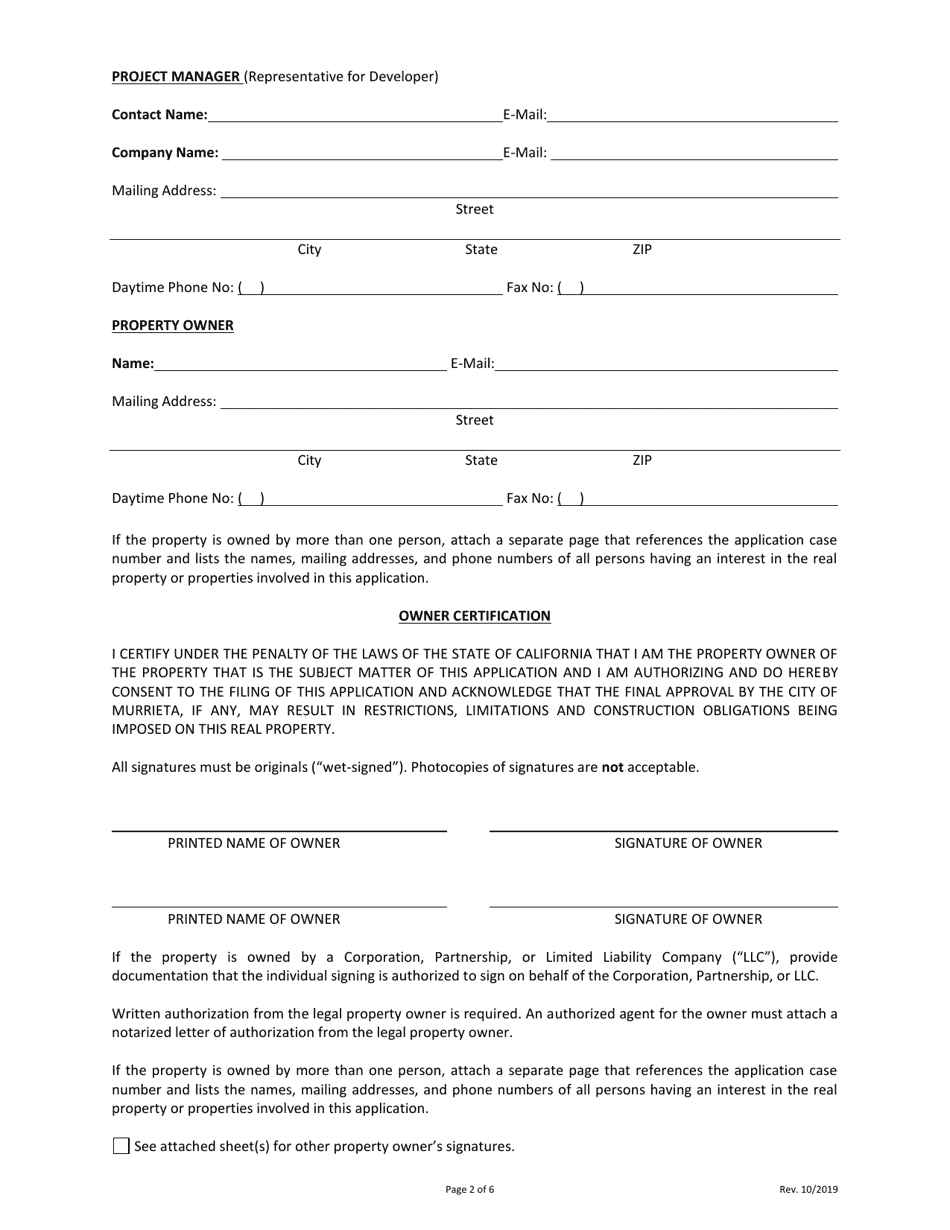 Form DS-250 Substantial Conformance Application - City of Murrieta, California, Page 2