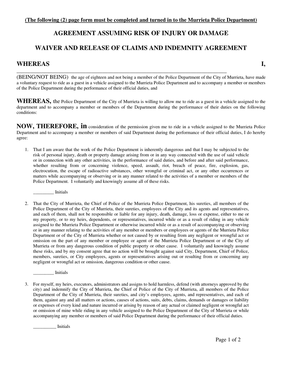 Ride Along Request Form - City of Murrieta, California, Page 2