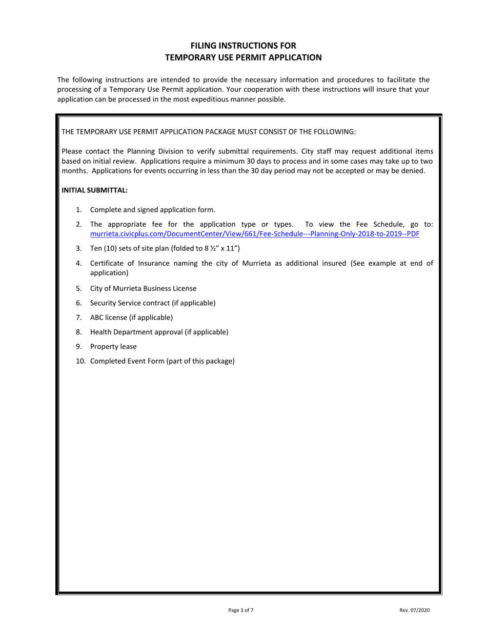 Form DS-252 Temporary Use Permit Application - City of Murrieta, California, Page 3