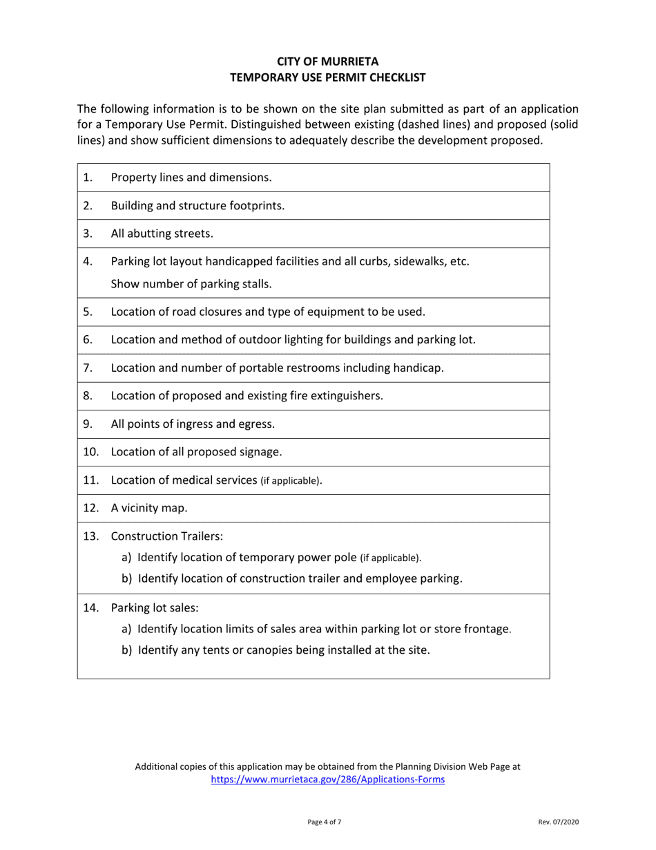 Form DS-252 Temporary Use Permit Application - City of Murrieta, California, Page 4