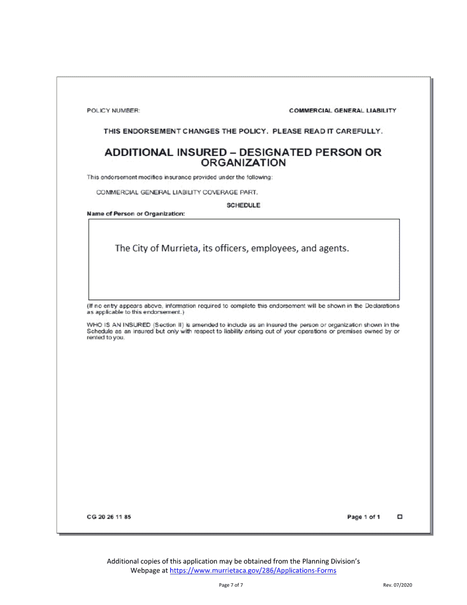 Form DS-252 Temporary Use Permit Application - City of Murrieta, California, Page 7