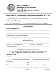 Document preview: Form DS-219 Application for Development Agreement/Amendment - City of Murrieta, California