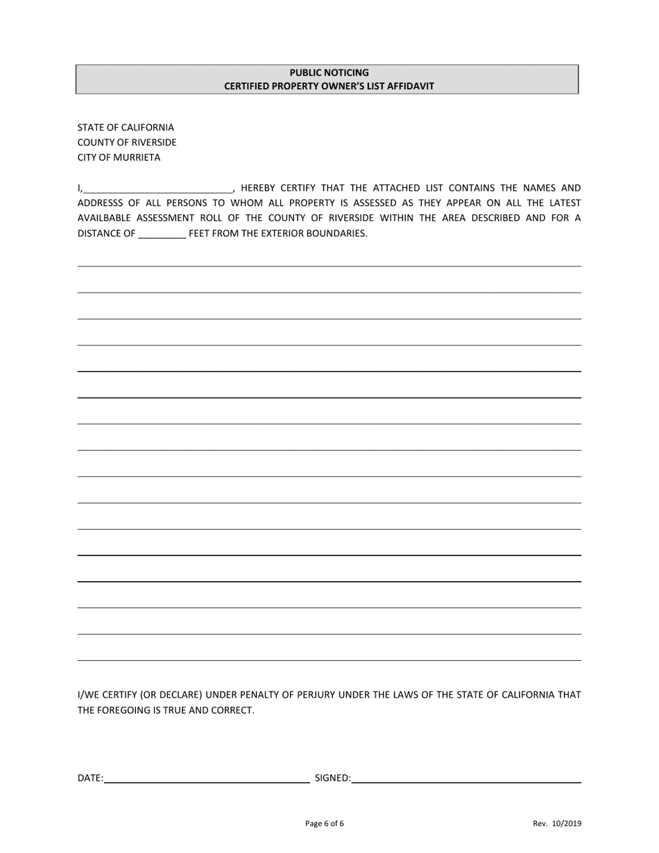 Form DS-219 Application for Development Agreement / Amendment - City of Murrieta, California, Page 6