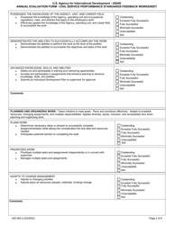 Form AID462-2 Annual Evaluation Form - Civil Service Performance Standards Feedback Worksheet, Page 2