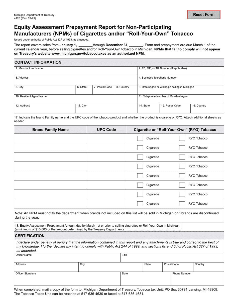 Form 4126 Download Fillable Pdf Or Fill Online Equity Assessment Prepayment Report For Non